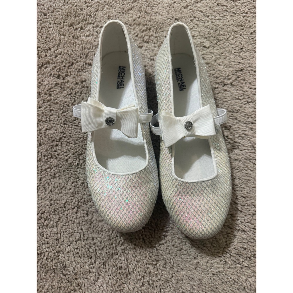 Michael Kors Kids Rover Day-888 White Shimmer Glitter Bow Ballet Flats Size 3